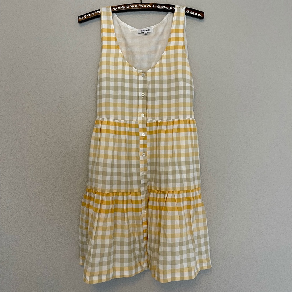 Madewell Yellow Gingham Cross Peplum Mini Dress Size Medium